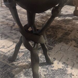 Vintage wood carved African fruit basket with elephants